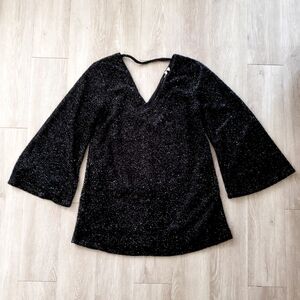 NWT Asos black tinsel mini babydoll dress bell sleeve size 8 Party Vegas